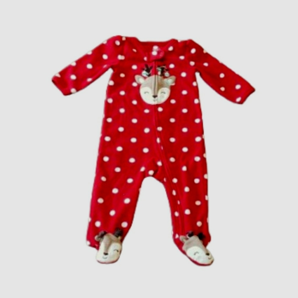 Carter's Just One You Red Polka Dot Reindeer Pajamas 6 Months